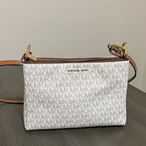 Michael Kors Signature White and Tan Crossbody Bag